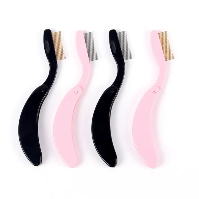 pink Black Stainless Steel Teeth Foldable Mascara Eyebrow Brush Lash Extension Separator Brush Makeup Brush Comb