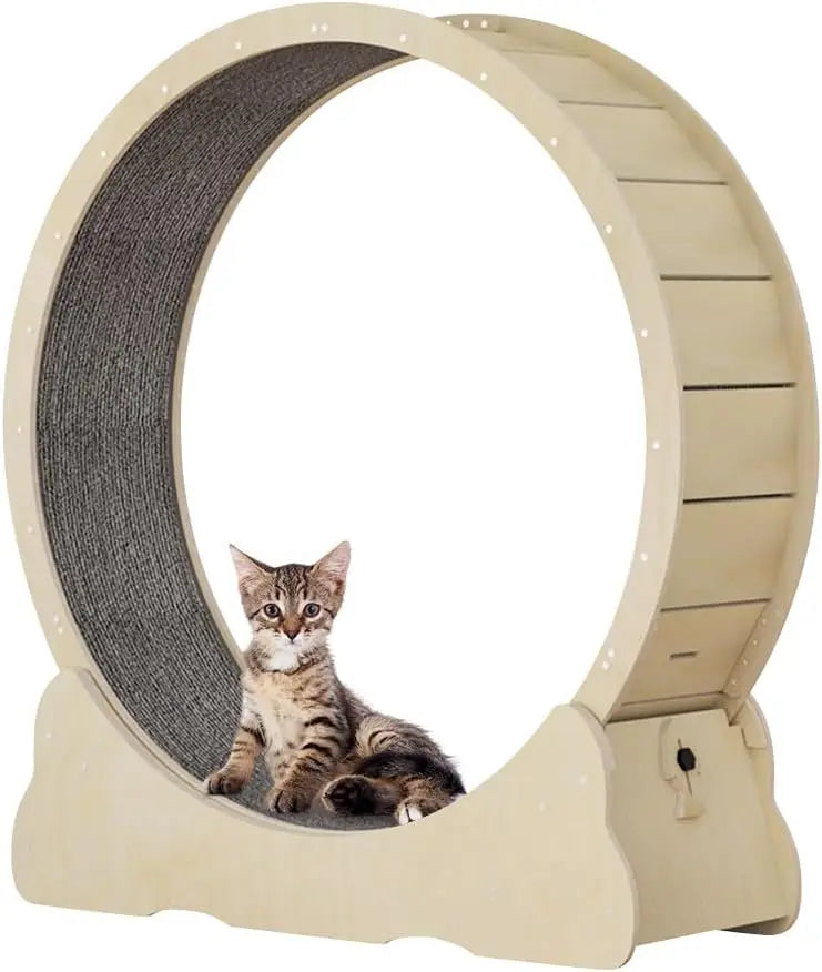 Custom Logo  Natural Wood Color Indoor Cats Exercise TPE Noiseless Roller Cat Treadmill Cute Cat Running Wheel