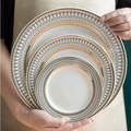 Hot Sale Ceramic Dinnerware Set Steak Plate Wedding Gold Rim Porcelain Dinner Plates
