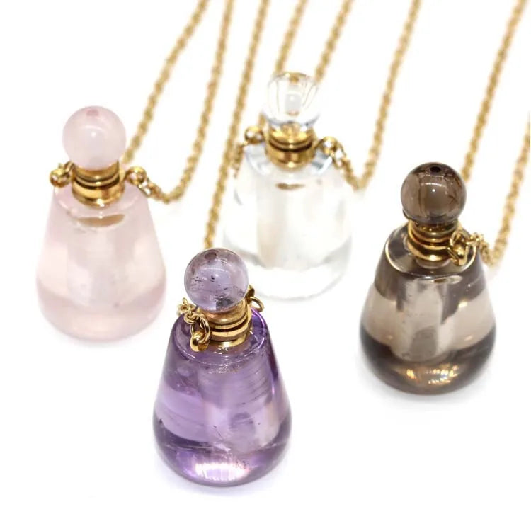 Hongzhuo Essential Oil Bottles Chakra Crystal Necklace Gold Chain Bottle Perfume Pendant Charm Aromatherapy Stone Jewelry