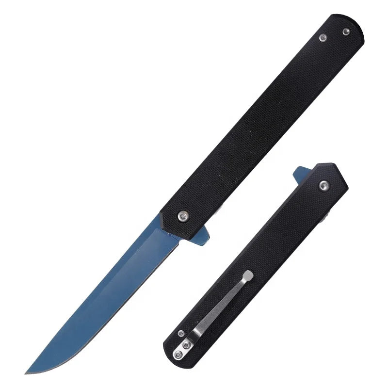 New Arrival Custom Hobby Pocket Folding Knife with High Hardness Blue or Black Titanium Blade Durable G10 and Nylon Handle