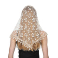 Women Ladies Elegant Triangle Lace Shawl Floral Tassel Scarf Wraps Triangular Mantilla Scarves Black