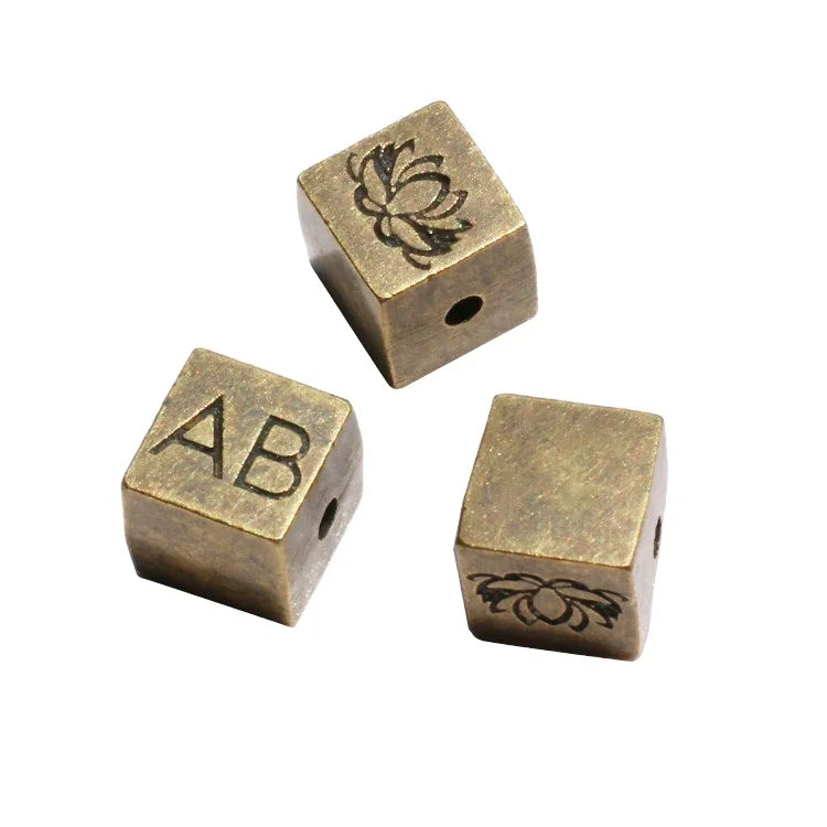 Custom Made square Beads Making Antique Brass Brand Designer Bracelet Name Pendant with Both Side Logos