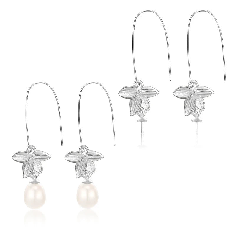 925 Sterling Silver Long Tassel Leaf Pearl Earrings DIY Jewelry Accessories Drop Earrings Women Fine Jewelry Earrings Women