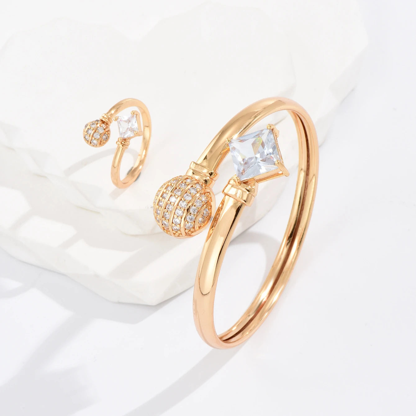 Wholesale Indian Beautiful Bridal Luxury pink Zircon Set with Dubai Wedding Gold Plated 18K Bangle Jewelry Sets
