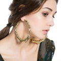 HOVANCI 100mm Gold Tone Large Bamboo Hoop Earrings 3 Inches Hollow Round Bamboo Hoop Pincatch Earrings