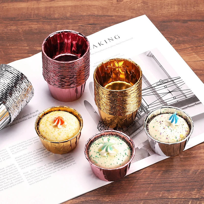 Wholesale 50pcs Mini Double Gold Aluminum Foil Cupcake Liners Baking Muffin Cups Cake Tools