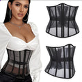Women's Black Breathable Seamless Underbust Corset Soft Gorsets Sheer Mesh Corselet Cupless Bustier Top Woven Girdle Shaper Type
