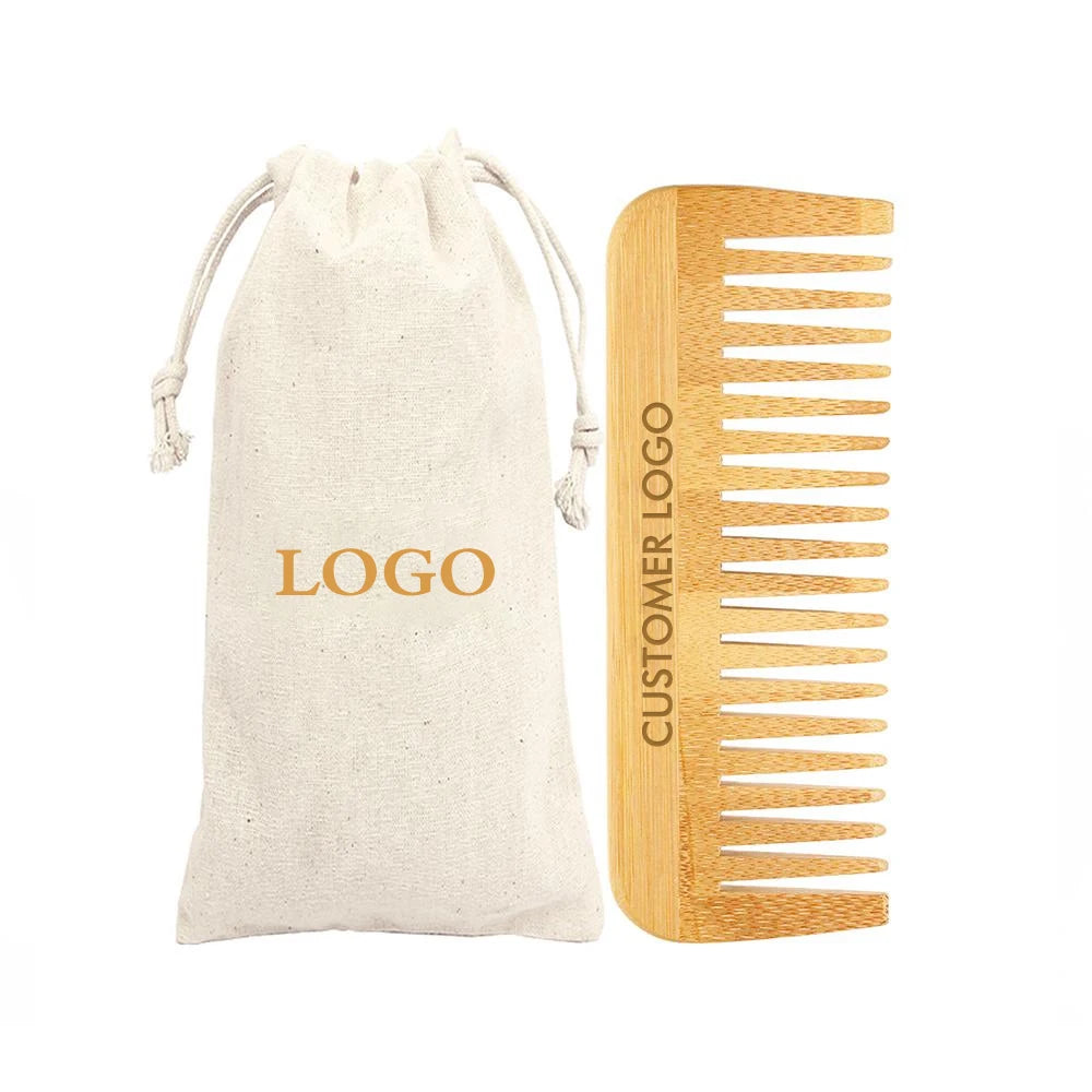 Custom Logo Natural Bamboo Anti Static Wide Tooth Hair Comb for Home Use Fashion Style Wholesale