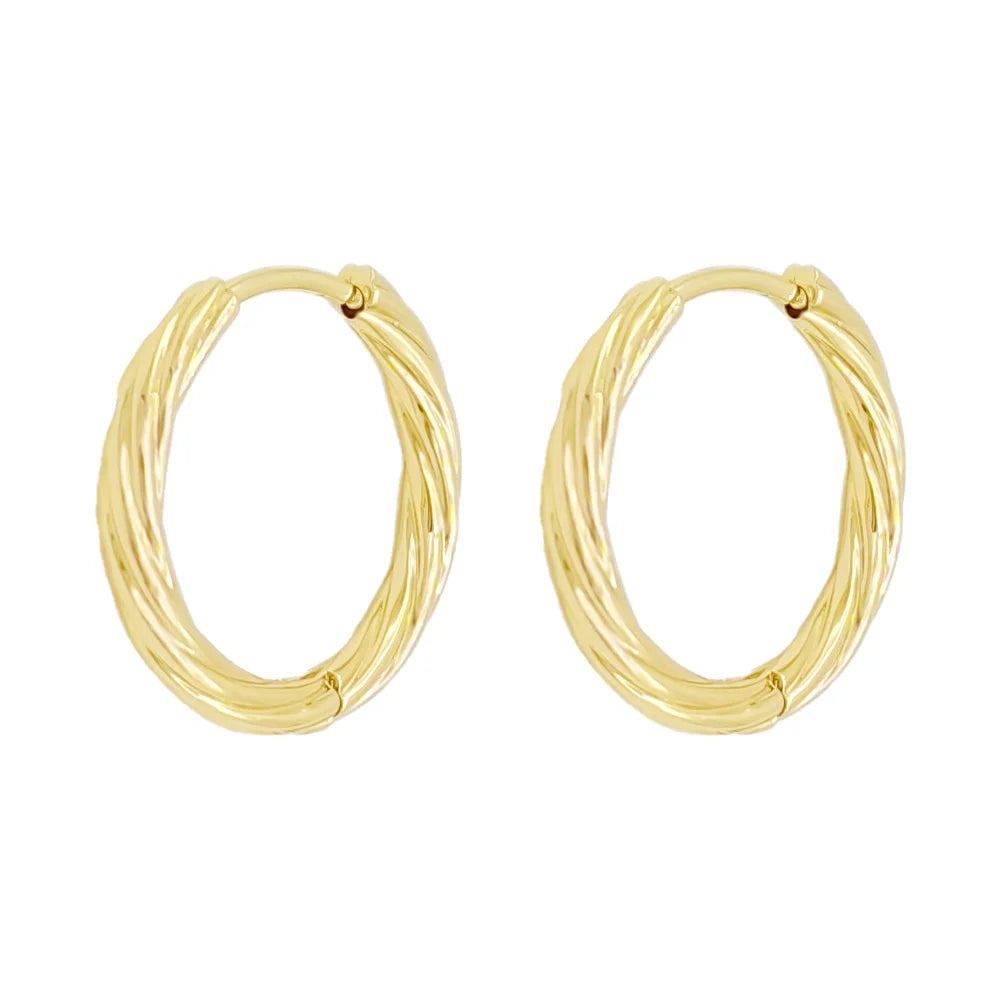 QUSEDINY Classic Style Mini Designer Fashion Twist Hoop Earrings 18K Gold Plated Stainless Steel Geometric Shape Non-Tarnishing