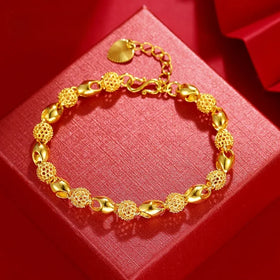 Copper Gold-plated Buddha Beads Hollow Alloy Smooth Exquisite Bracelet Vintage Bracelet Jewelry
