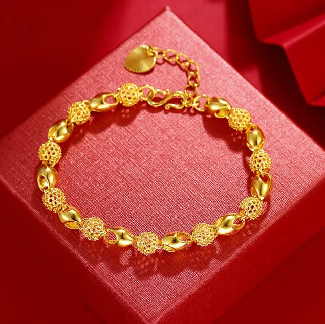 Copper Gold-plated Buddha Beads Hollow Alloy Smooth Exquisite Bracelet Vintage Bracelet Jewelry