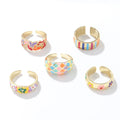 Women's Copper Jewelry Lovely Bright Ring with Colorful Pattern Painted Oil Cute Style Main Material Brass