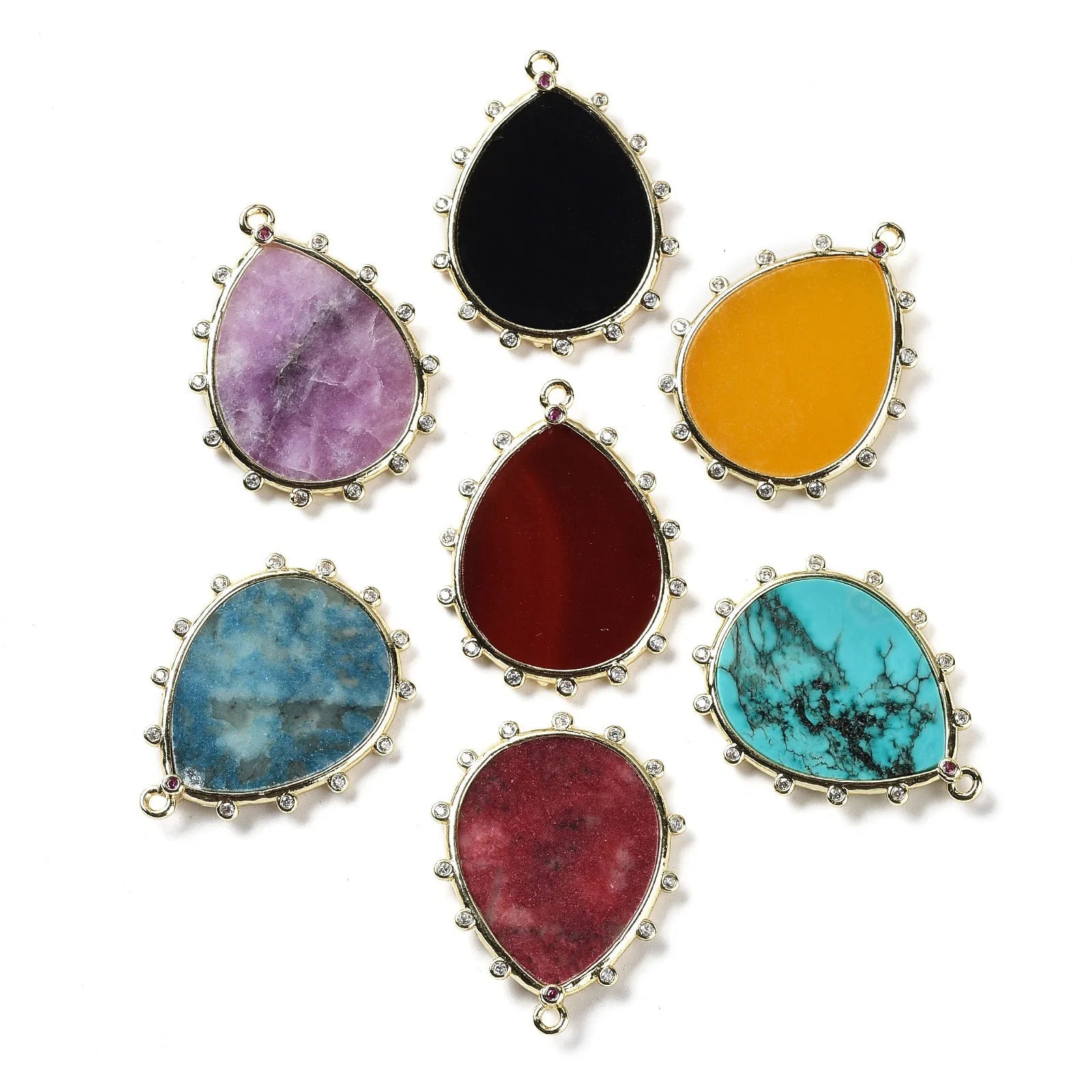PandaHall Natural Stone Teardrop Pendant with Turquoise Gemstone Cubic Zircon Inlaid Agate Lapis Amethyst Fashion Earrings