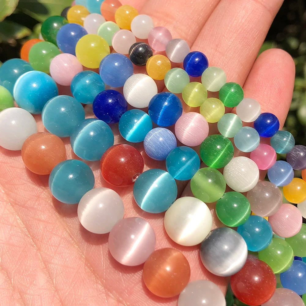 New Sale 4-12mm Smooth Colorful Cats Eye Stone Beads Round Loose Beads for DIY Jewelry