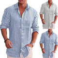 New Arrivals Men Fashion Shirts Casual Gray Blue Striped Lapel Men's Long-Sleeve Top Blouse Men Shirts