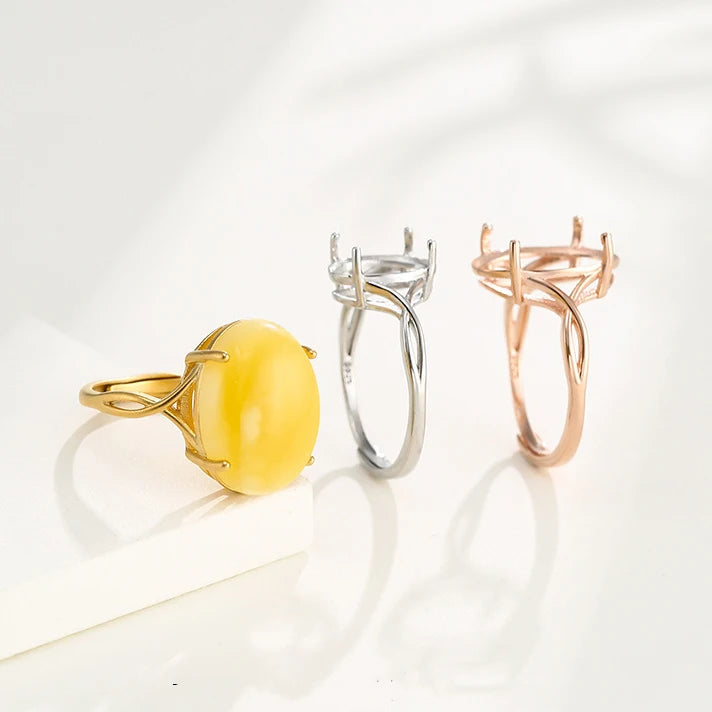 Fashion Setting Rings Sterling Silver 925 Semi Mountings Base Blank Ring Multiple Sized Oval Shape Ring Setting