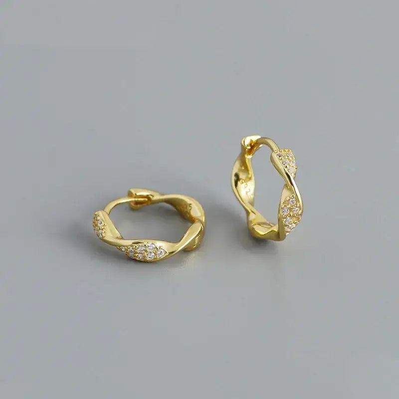 Trendy 925 Sterling Silver Hoop Earrings for Women Fashion Jewelry Gold Plated with Irregular CZ Diamond Zircon for Weddings
