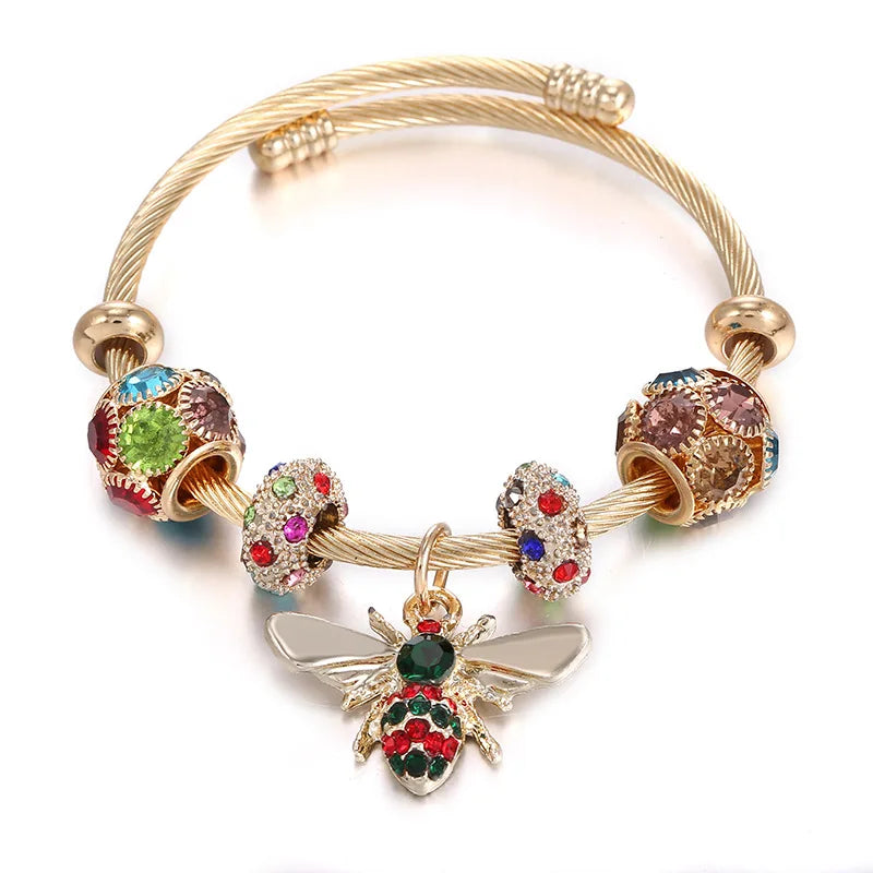 9 Style Hot Sale Bee Stainless Steel Bracelet Bangle Colorful Diamond Jewelry Wholesale for Women Girls