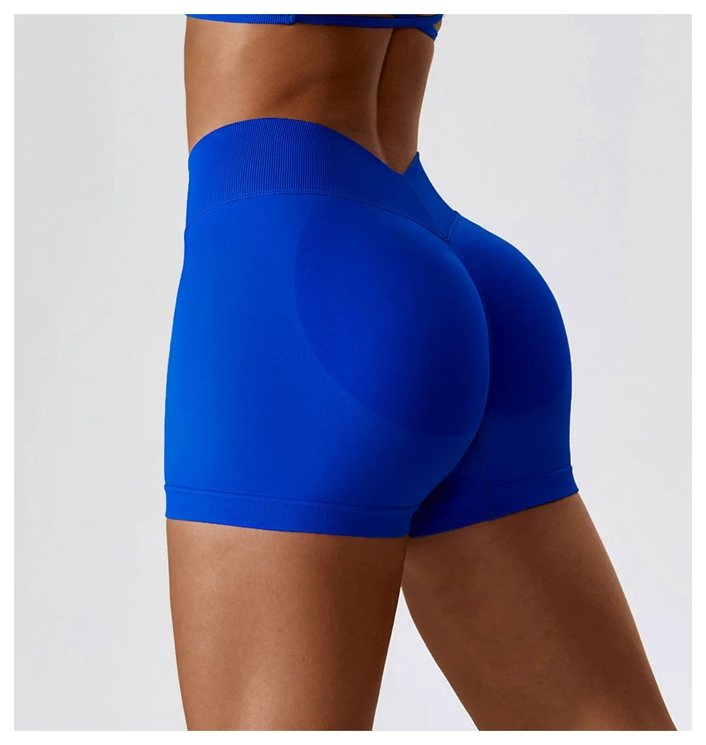 European American Style High Waist Yoga Shorts Seamless Belly Tined Hip Fitness Pants Solid Outer Wear Running Shorts