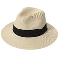 ALLCH Adults' Summer Striped Sun Visor Straw Hat Seaside Wide Brim Panama Top Hat Natural Grass for Travel and Beach Use