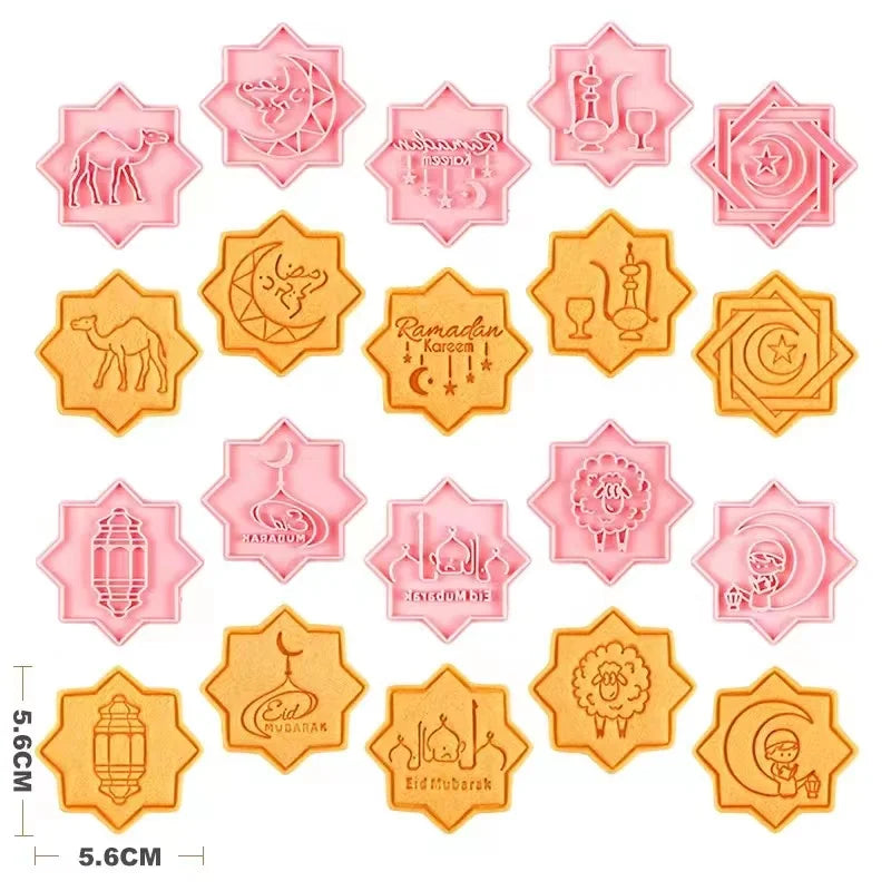 Saffron 10pcs New Eid Mubarak Cookie Tray Set 10 Pcs Biscuits Box with Cookie Cutters for Homemade Ramadan Baking