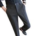 New Slim Straight Men's Pants Mid Waist Stretch Plus Size Classic Solid Color Business Casual Wear Formal Suit 100% Polyester
