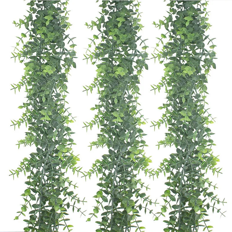 F39 Hot INS 9ft Artificial Eucalyptus Greenery Hanging Wall Decor Plastic Green Plant Leaf Vines Eucalyptus Garland for Garden