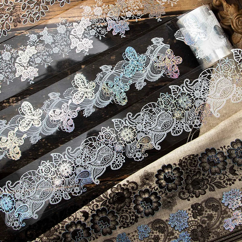 2m  Length/Roll Pet Adhesive Tape Lace Series Hot Silver Retro Hand Account Material Decoration 6 Models