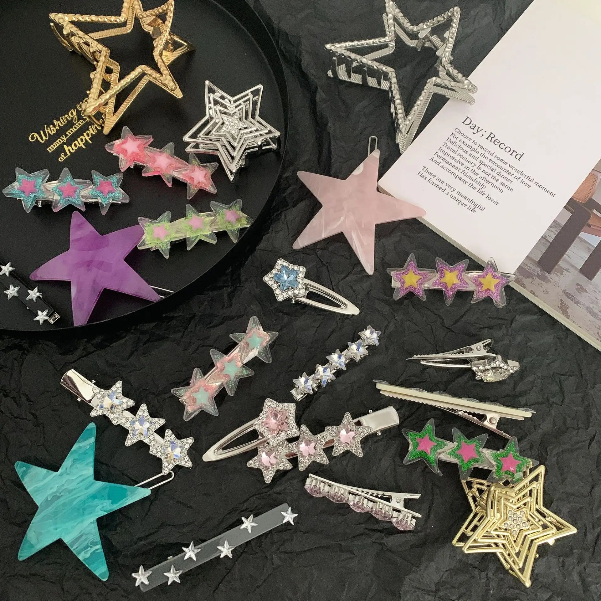 Fancy Acrylic Diamond Pentagram Star Kids Hair Clips Luxury Crystal Rhinestone Metal Hair Clips for Girls Women