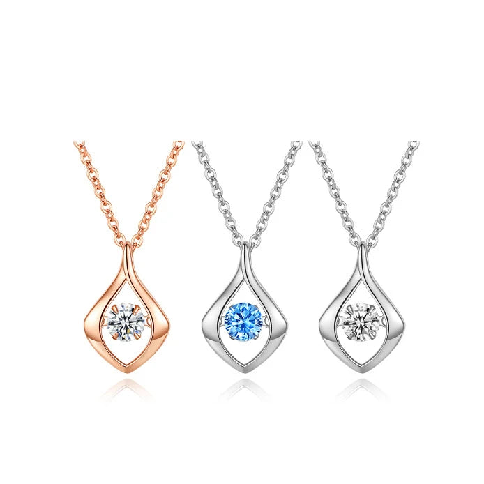 925 Sterling Silver Dancing Diamond Zircon Pendant Necklace Heart Shape Pearl Rhodium Plated Wedding Parties Gold Gifts