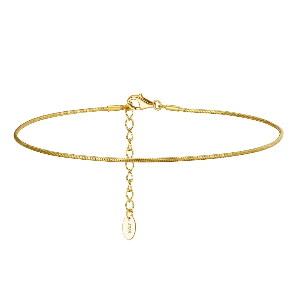 RINNTIN SA23 Wholesale Foot Jewelry 925 Sterling Silver Ankle Bracelet for Women 14K Gold Plated Ancle 1mm Snake Chain Anklets