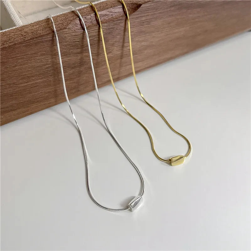 100% Real 925 Sterling Silver Snake Chain Geometric Beads Drop Pendant Necklaces Women Fine Jewelry