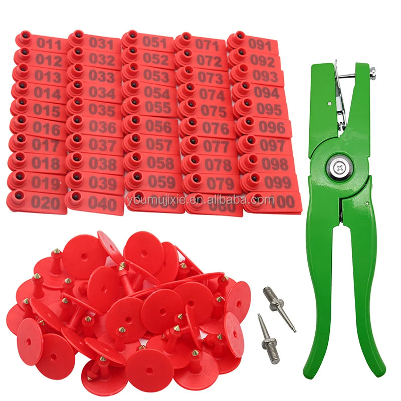 PE Sheep Ear Tag Farm Equipment Sheep Red Ear Tag 001-100 Numbers Cattle Goat Ear Tag