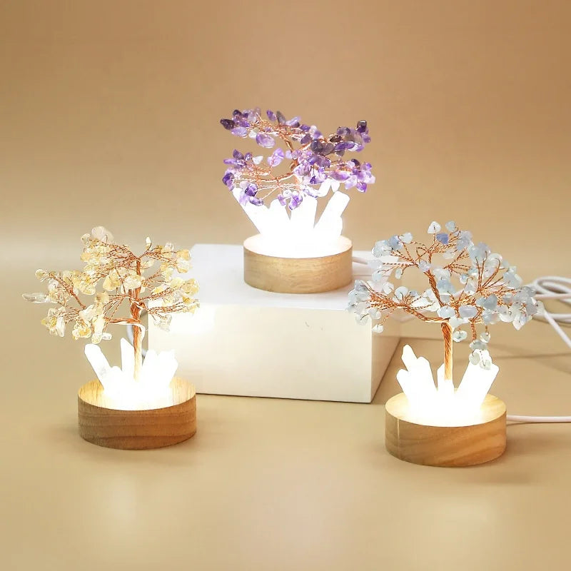 New Arrivals Natural Hand Made Healing Stones Amethyst Crystal Chips Tree Light Money Tree Lamp