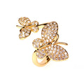 RM1130 Chic 18k Gold Plated Bling Crystal Butterfly Finger Rings for LadiesDiamond Zircon CZ Micro Paved Leaf Rings for  Women