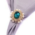 Wedding Party Table Decoration Personalized Green Rhinestone Pearl Metal Napkin Rings Eco-Friendly Flower Shape for Wholesale