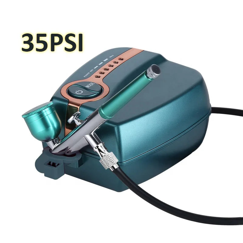 New Year Gift Upgraded 35PSI High-pressure Portable Dual-action Copper Airbrush Compressor Set with Cake Airbrush and Paint