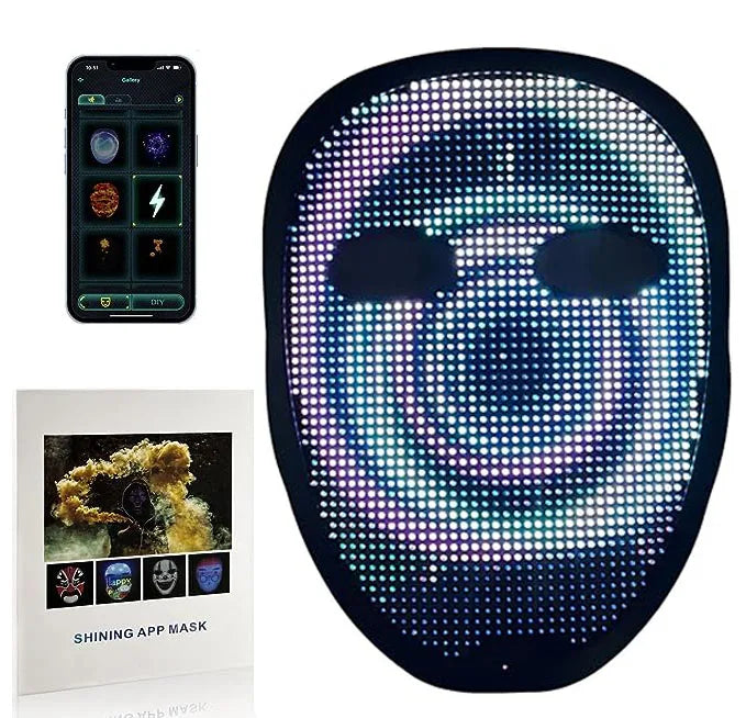 Cosplay Masquerade Led Smart Face Rgb Transforming Mask Costume Led Mask with App Rechargeable bluetooth
