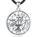 Hollow Out Round Shaped 925 Sterling Silver Jewelry Tetragrammaton Pentagram Amulet Pendant Necklace for Men
