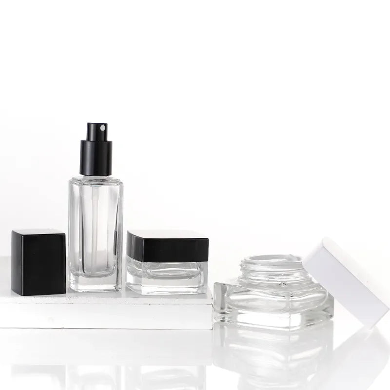 Customized Color Logo Printing 40 100 120 Ml Custom Skincare Packaging Set Glass Body Lotion Serum Bottles with Pump Dropper
