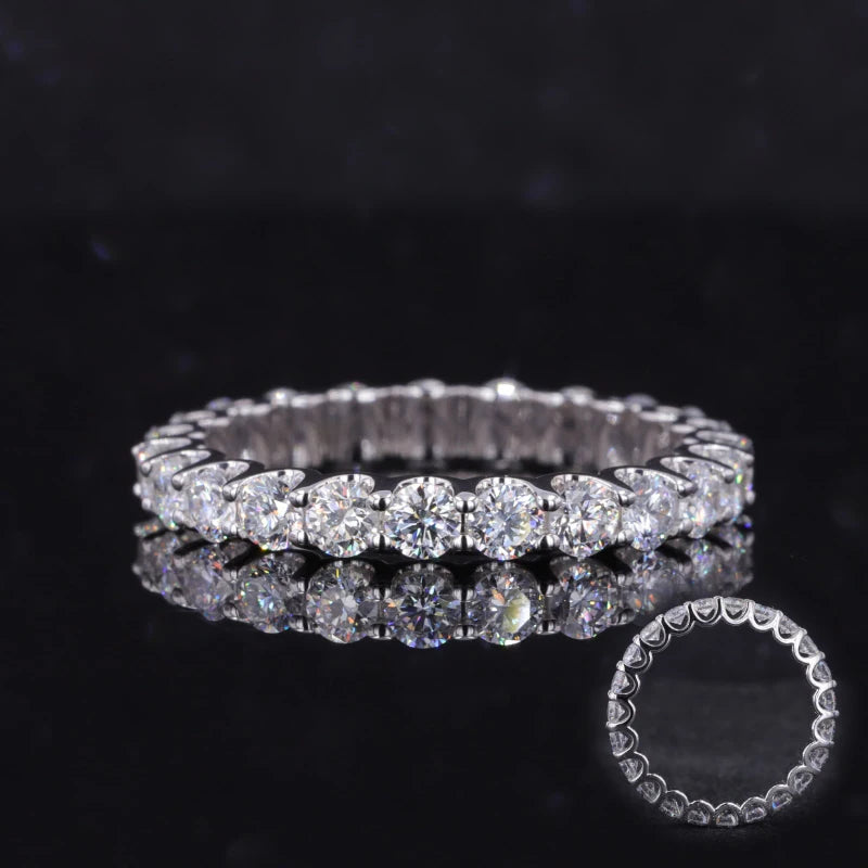 Moissanite Wedding Rings Jewelry 14K Soild White Gold Eternity  Ring U Prong Style Wedding Band