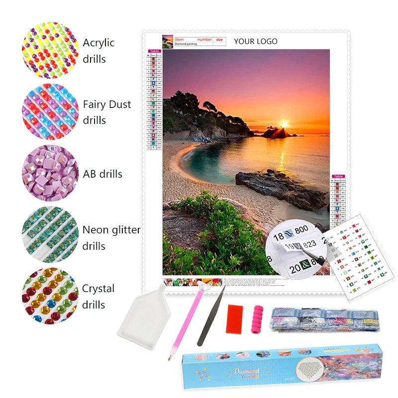 5d Diamond Painting Seacoast Scenery Diamond Art Painting Fairy Dust Drill Diamond Painting Kit Custom OEM