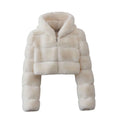 New Arrival Winter Women's Casual Breathable Faux Fox Fur Hooded Short Coat with Cotton Filling Zipper Closure Polyester Shell