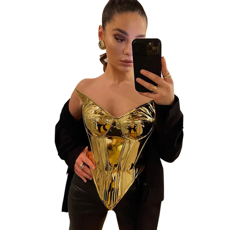 2025 New Spring Women Summer New Solid Color Casual Pu Leather Bright Zipper Slim Sleeveless Chest Top