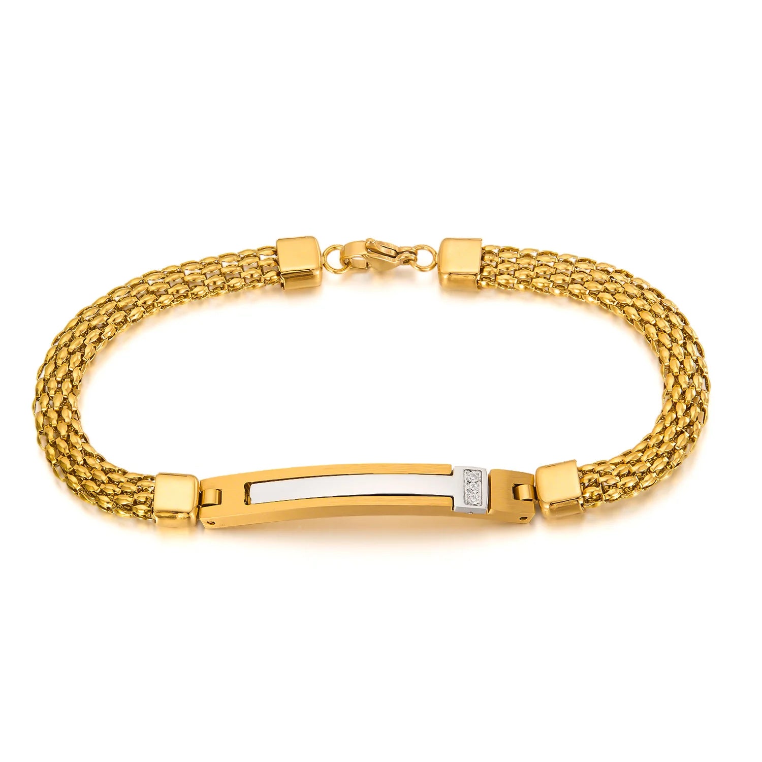 European and American Popularity Cubic Zirconia Inlay Stainless Steel Bracelet 18K Gold Plated Charm Bracelets for Men Jewelry