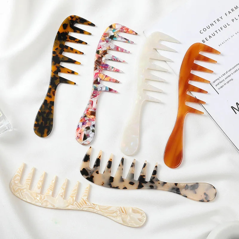 DOWELL Hot Selling Fashion Marbling Pattern Wide Tooth Acetate Comb for Women