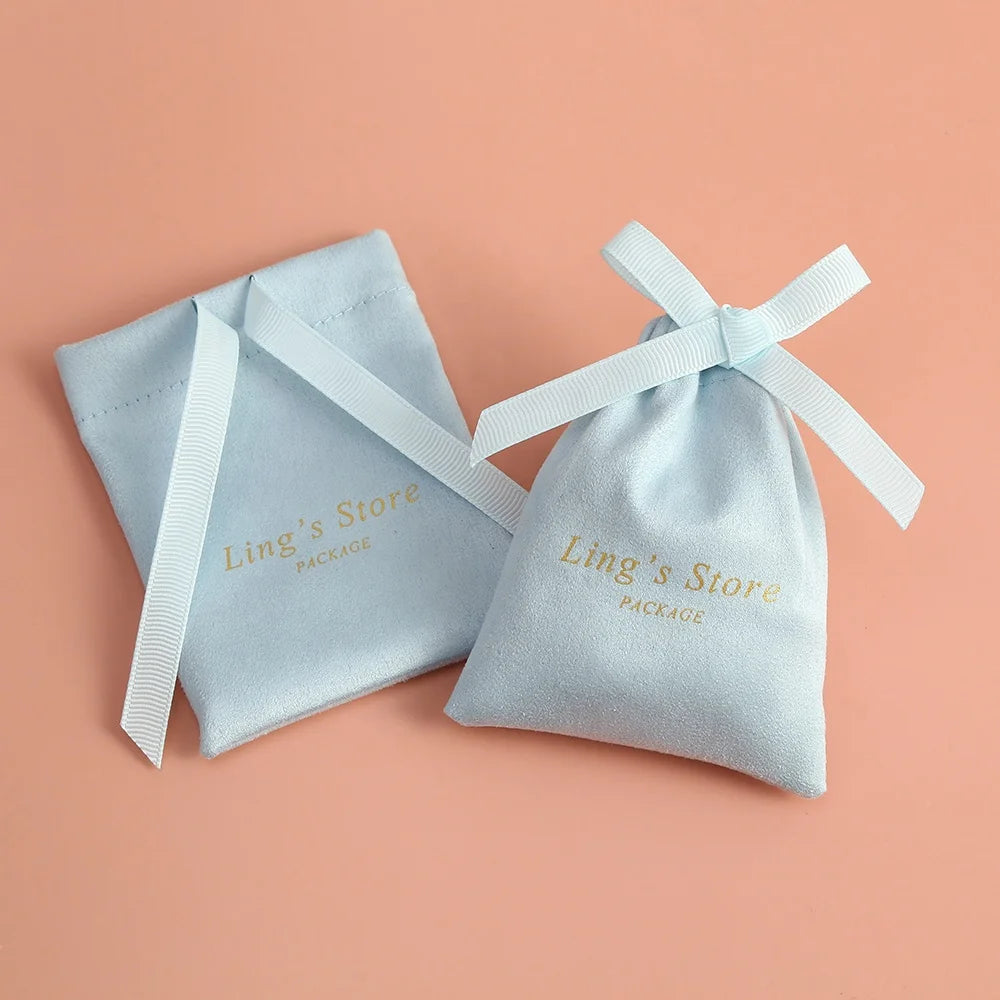 Custom Logo 12x16cm Light Blue Soft Fabric Pouch Watch Holder for Jewelry Packaging Container