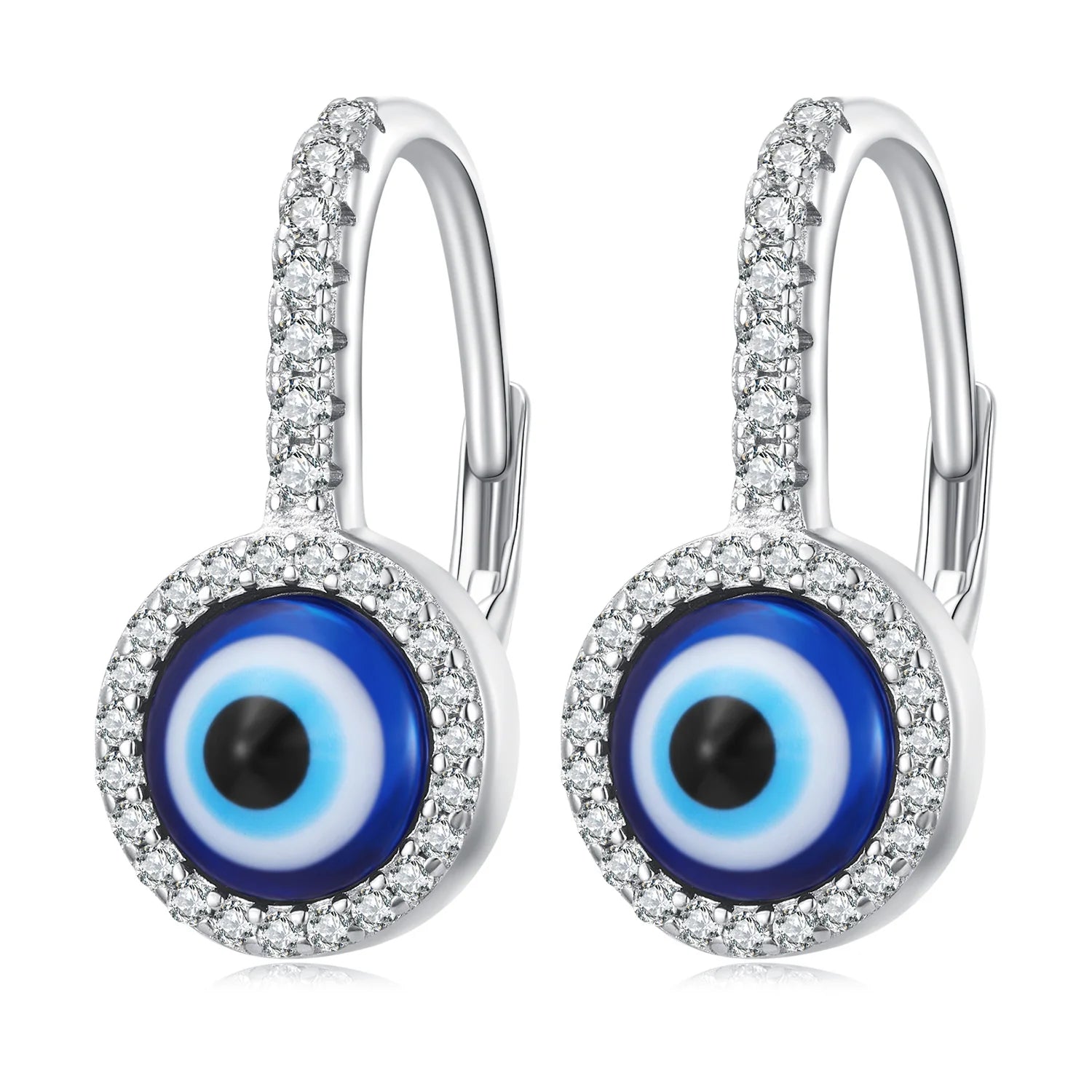Factory 925 Sterling Silver Evil Eye Drop Earrings for Women Devil Eye Hoop with Pave CZ Buckle Setting Fine Jewelry BSE790