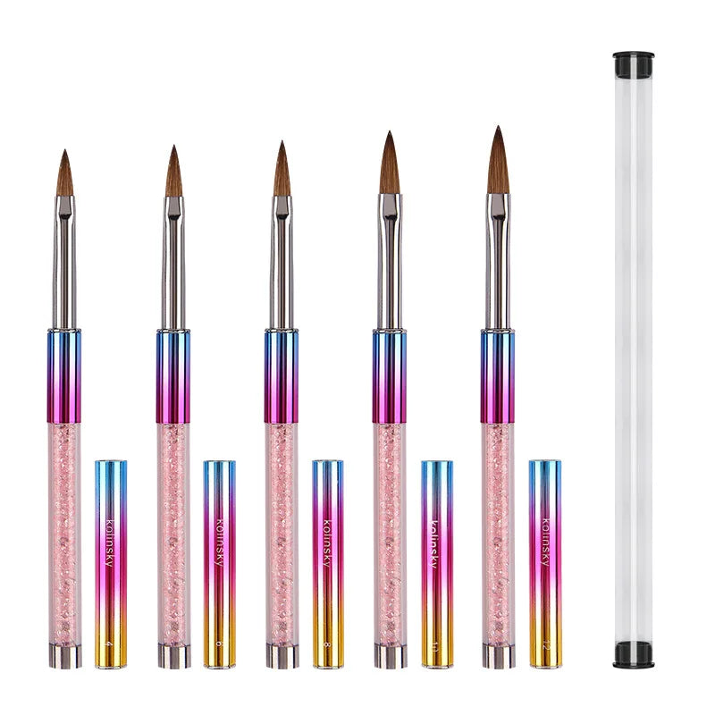 Professional 100 Pure Kolinsky Rainbow Color Metal Handle Acrylic Nail Art Brush